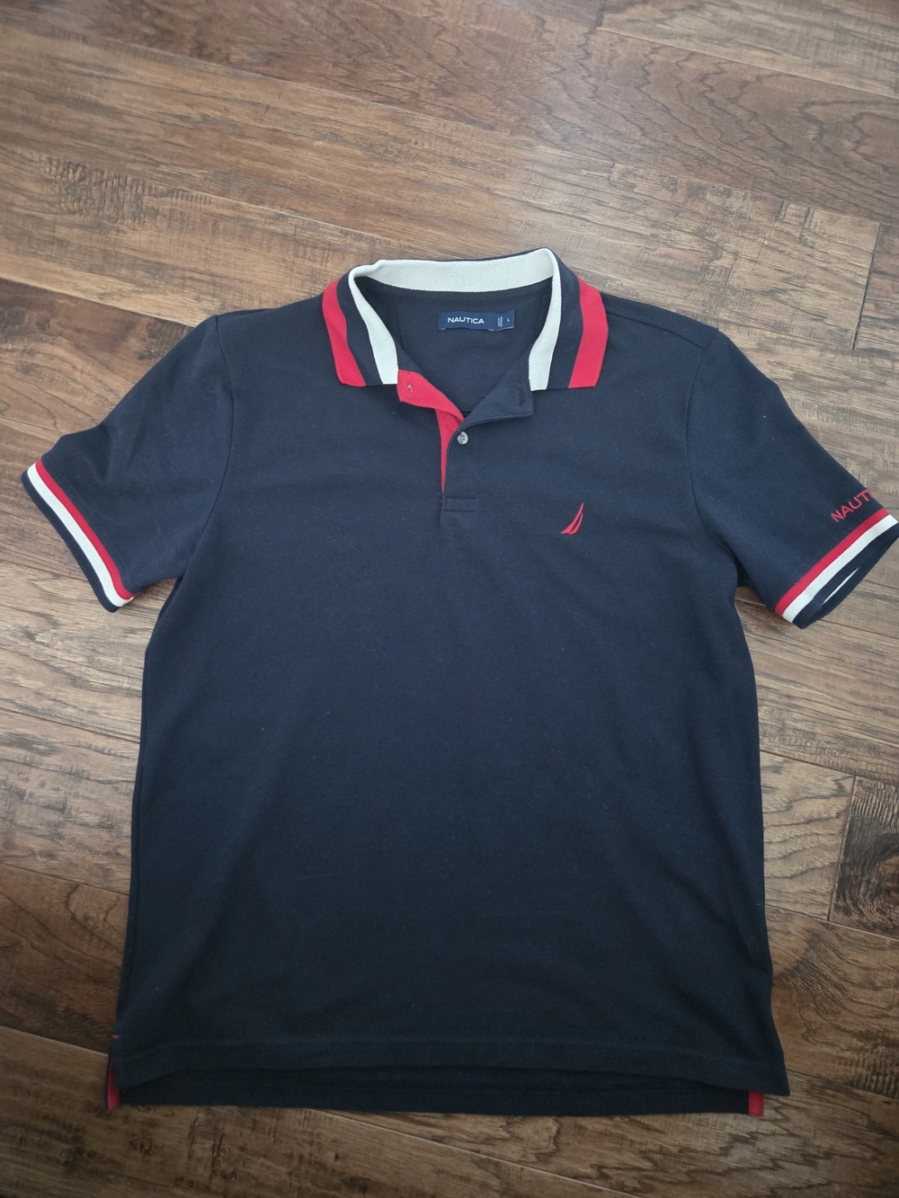 Nautica Navy Polo with Red and White Trim sz L
